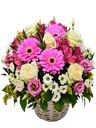 Cesto di rose rosa e bianche
